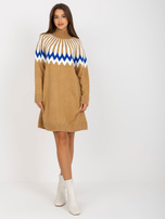 Hurt Camelowa sukienka z dzianiny we wzory RUE PARIS 