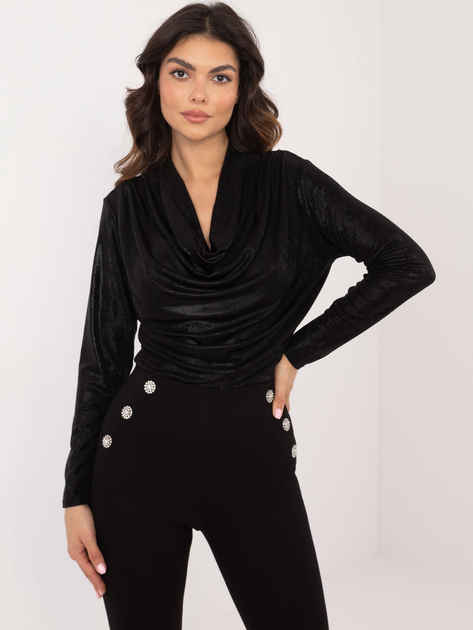 Hurtownia Czarna drapowana bluzka z połyskiem