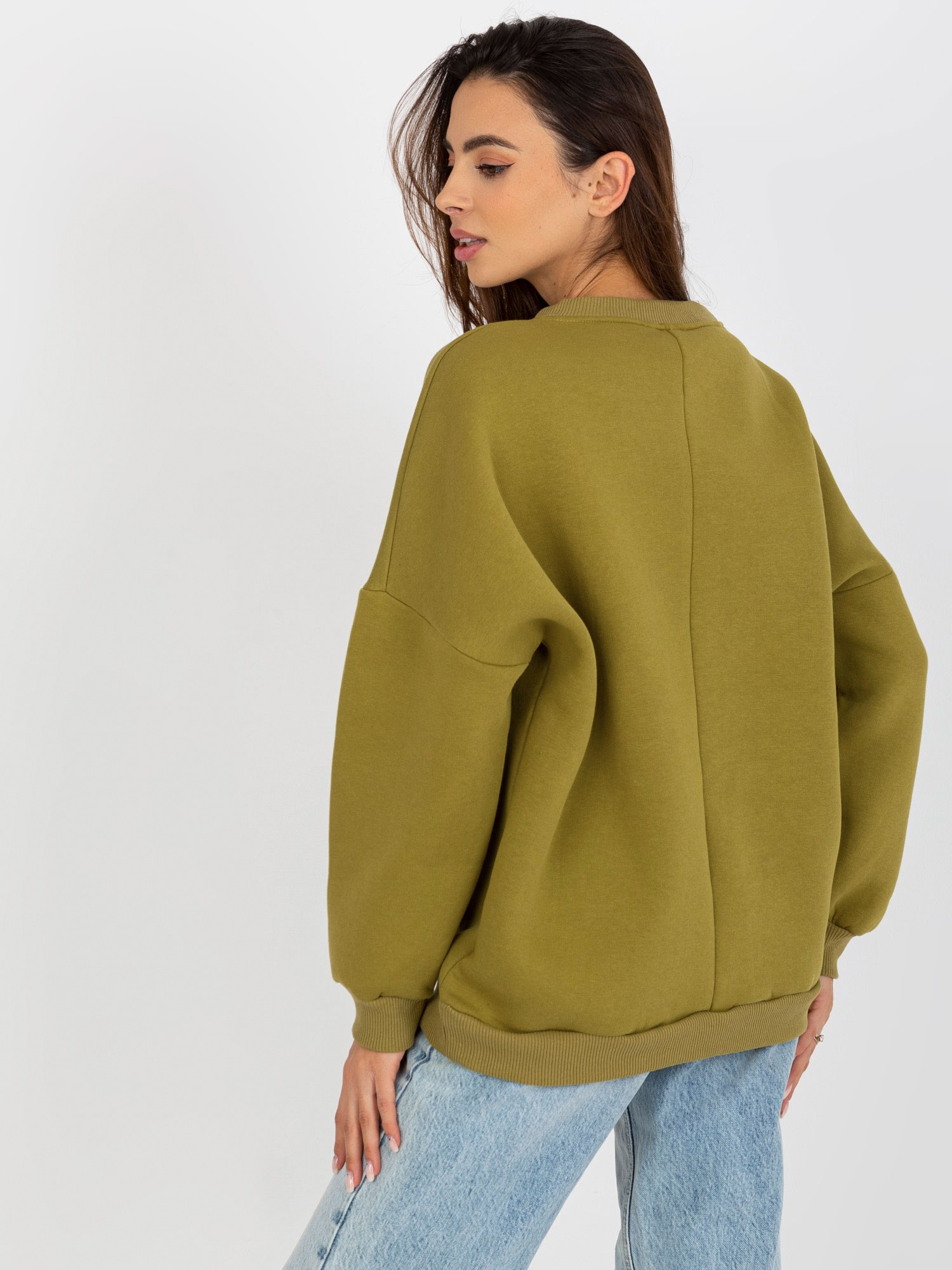 Hurtownia Oliwkowa dresowa bluza bez kaptura oversize 
