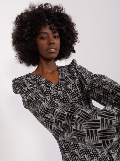 Hurt Szaro-czarna elegancka sukienka we wzory