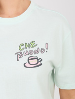 Miętowy damski t-shirt z nadrukiem na plecach SUBLEVEL