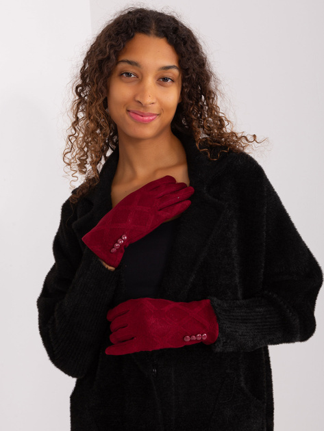 Hurt Bordowe rękawiczki w geometryczny wzór