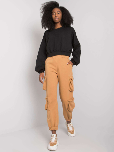 Camelowe damskie spodnie dresowe z kieszeniami Mila RUE PARIS