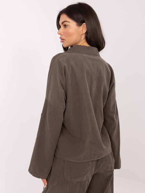 Khaki sztruksowa koszula z długim rękawem