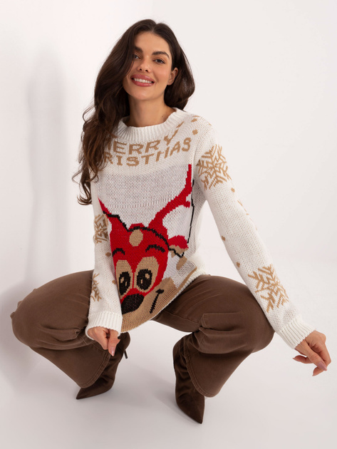 Ecru świąteczny sweter w śnieżynki