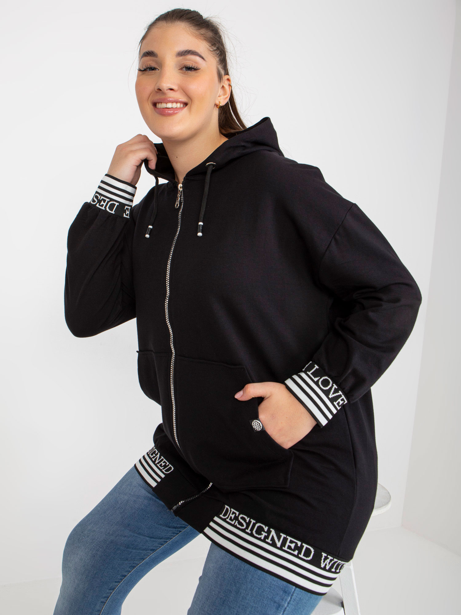 Hurt Czarna damska rozpinana bluza plus size z kapturem 