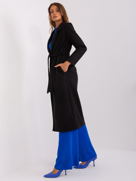 Hurt Czarny płaszcz z wiązanym paskiem OCH BELLA