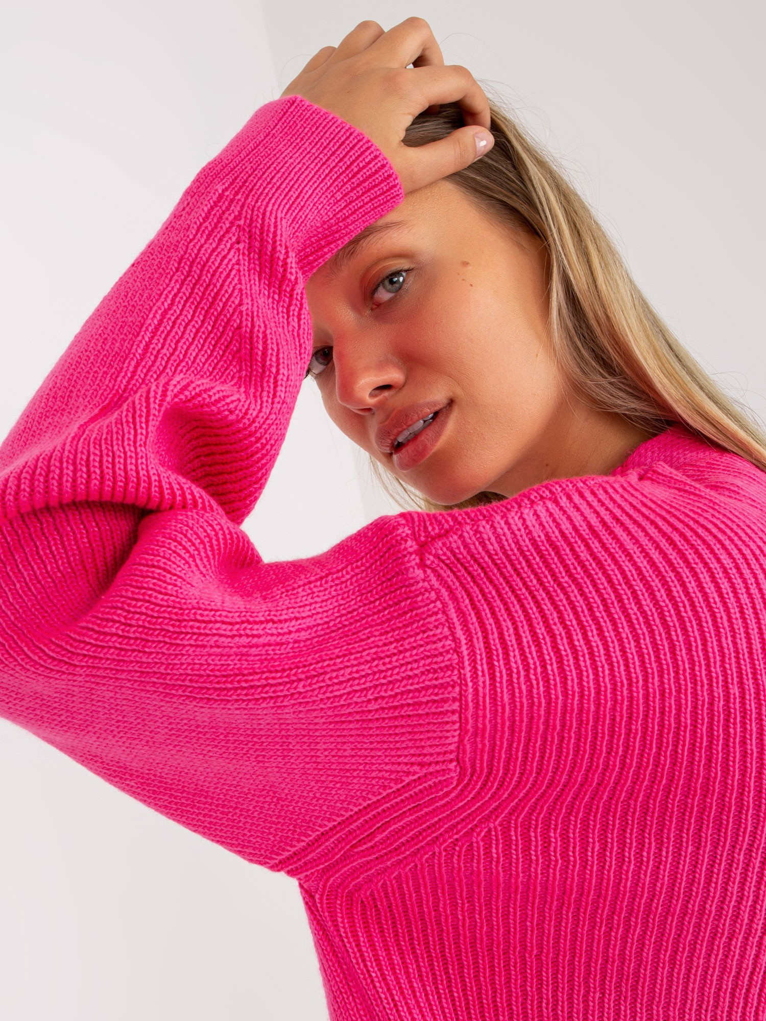 Fluo różowy długi sweter rozpinany z guzikami RUE PARIS