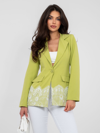 Limonkowa marynarka z poduszkami na ramionach