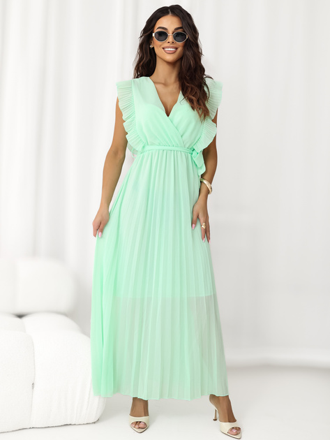 Miętowa plisowana sukienka z paskiem RUE PARIS