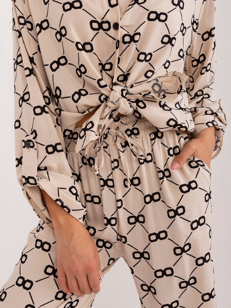 Hurt Jasnobeżowy damski komplet letni z koszulą