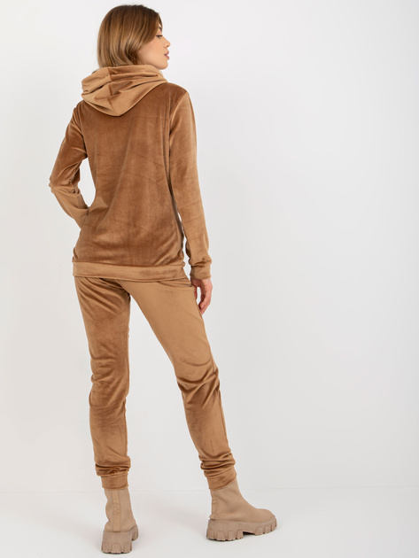 Hurt Camelowy damski komplet welurowy z bluzą rozpinaną