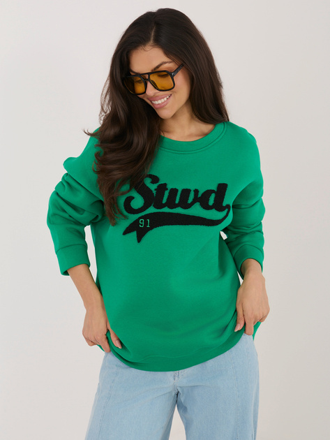 Ciemnozielona ocieplana bluza bez kaptura RUE PARIS