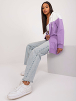 Hurt Ecru-fioletowa długa bluza basic z kapturem