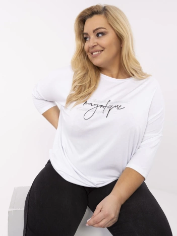 Biała damska bluzka plus size z aplikacjami