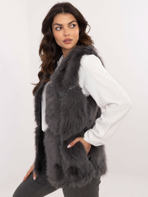 Hurt Ciemnoszara futrzana kamizelka zapinana na haftki