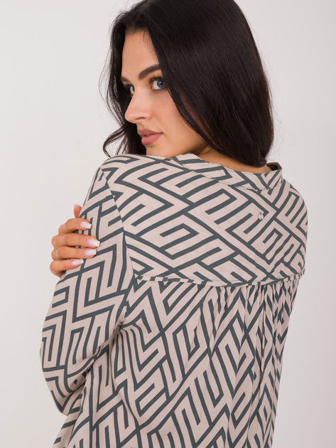 Hurt Beżowa bluzka w geometryczny wzór SUBLEVEL