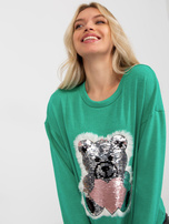 Hurt Turkusowy damski sweter klasyczny z aplikacją z cekinów