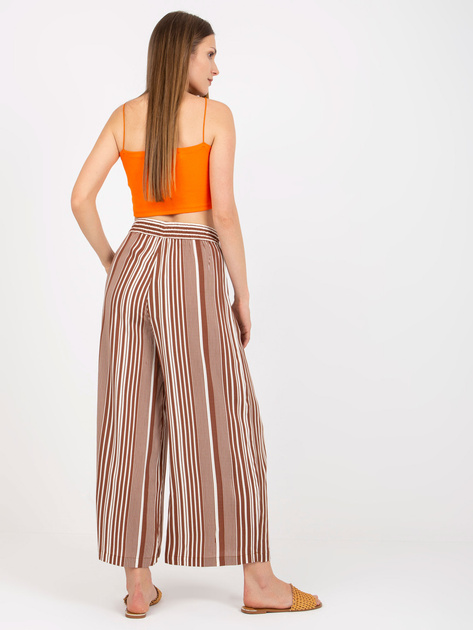 Brązowe szerokie spodnie z materiału w paski SUBLEVEL