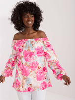 Hurt Różowa bluzka hiszpanka z printem RUE PARIS