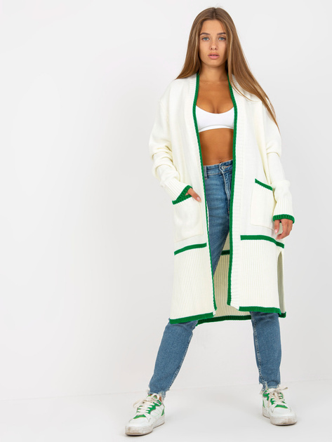 Hurt Ecru-zielony kardigan oversize z kieszeniami RUE PARIS