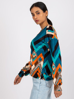 Morsko-pomarańczowa welurowa bluzka z printami Lea