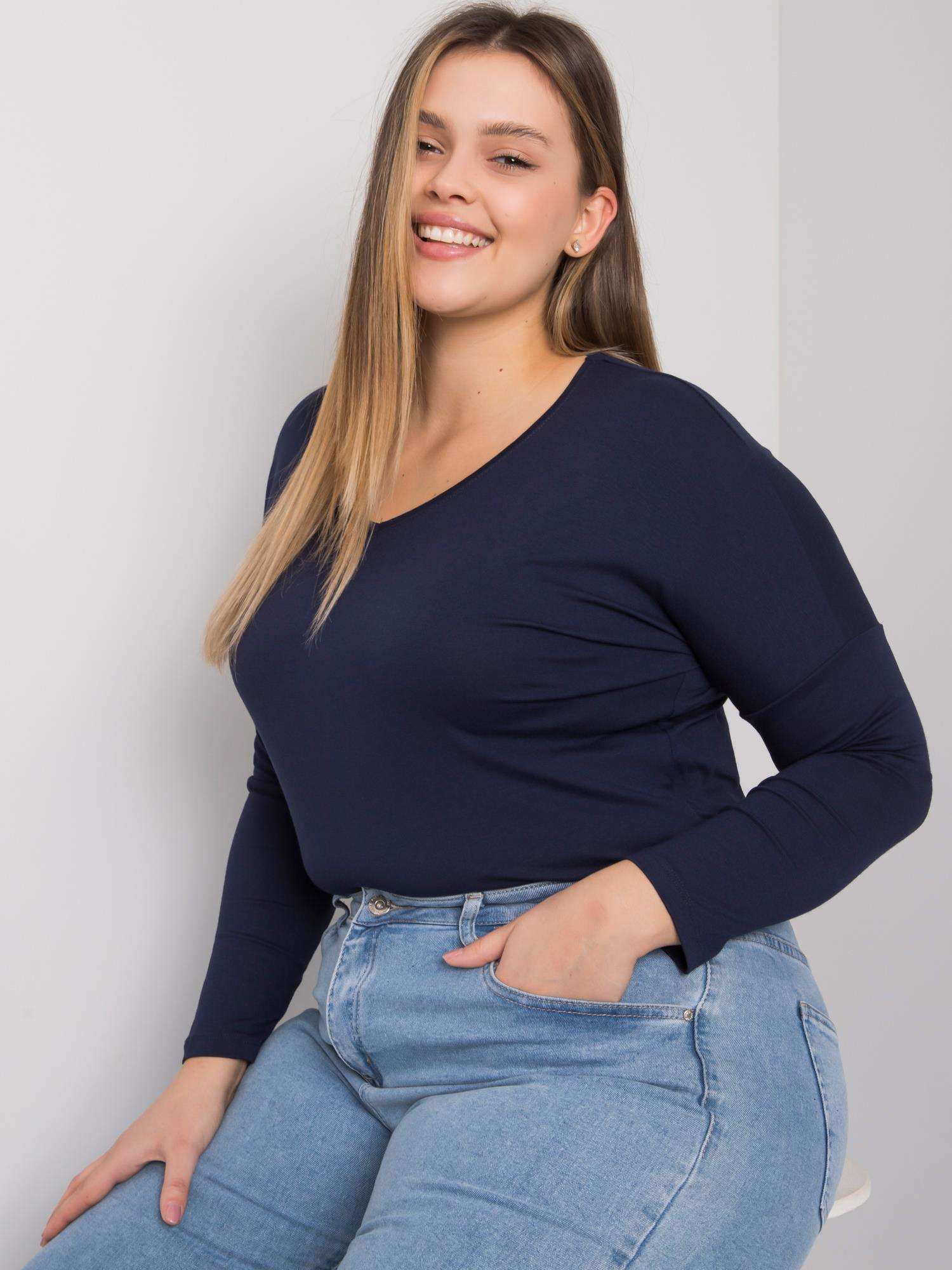 Dunkelblaue glatte Bluse Plus Size Elisa.
