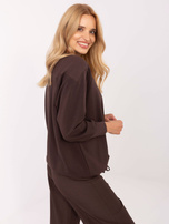 Ciemnobrązowa bawełniana bluzka ze ściągaczem