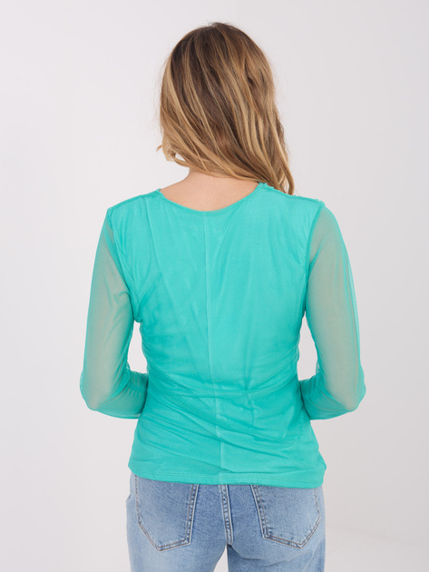 Turkusowa siateczkowa bluzka z marszczeniami