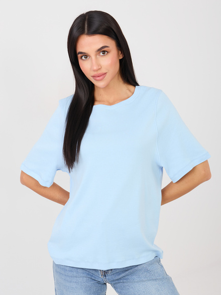 Jasnoniebieski t-shirt z okrągłym dekoltem RUE PARIS