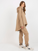 Hurt Ciemnobeżowy dresowy komplet basic z asymetryczną bluzą