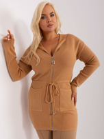 Hurt Camelowy rozpinany sweter plus size z kieszeniami 