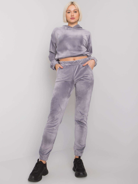 Szary dwuczęściowy komplet z weluru Milan RUE PARIS