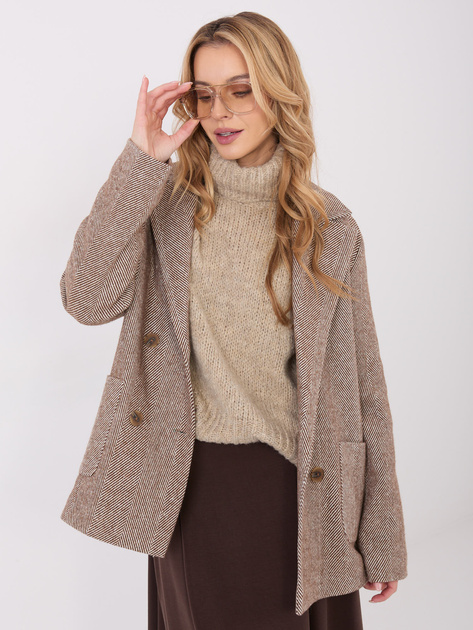 Brązowo-biała dwurzędowa marynarka z kaszmiru