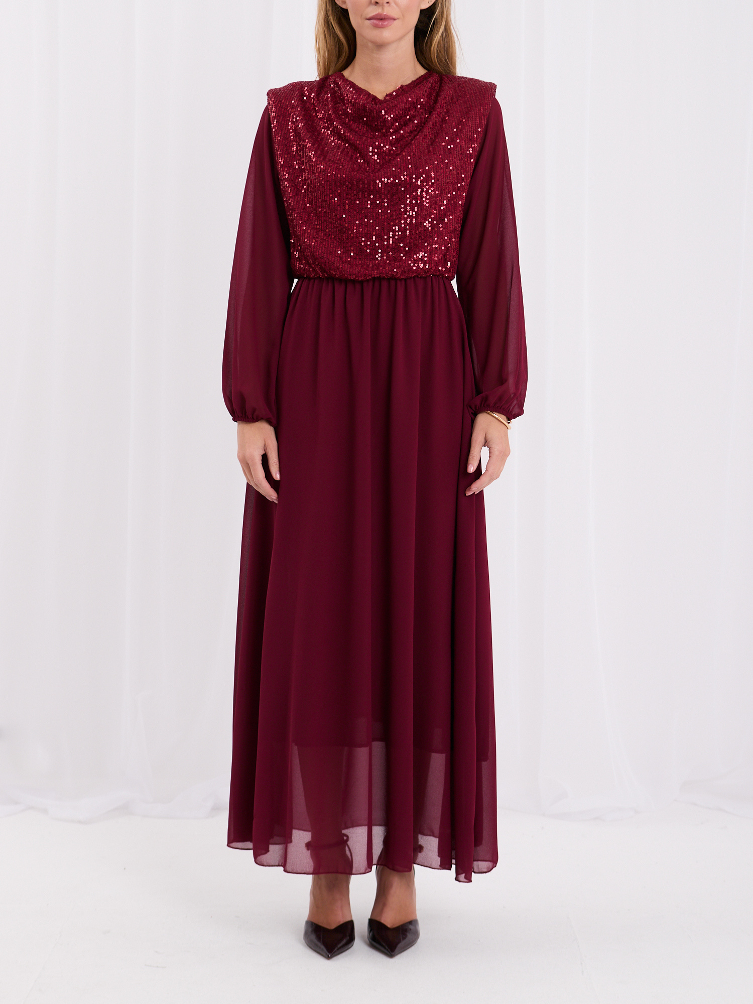 RUE PARIS Bordeaux Maxi-Kleid für die Feiertage.
