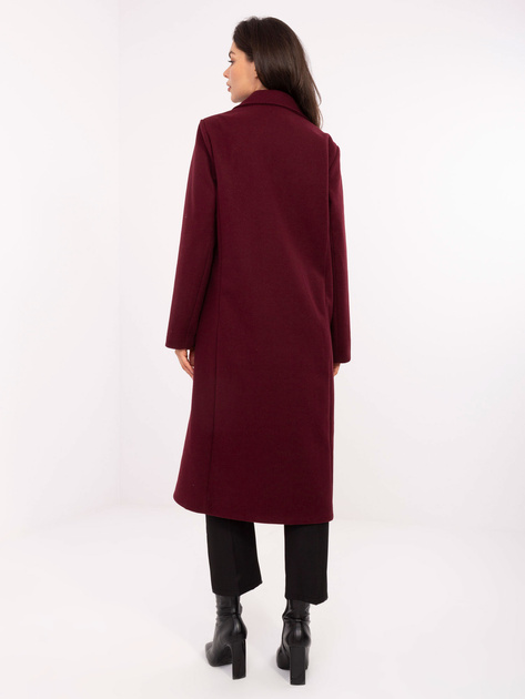 Bordowy jednorzędowy płaszcz damski