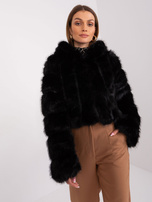 Hurt Czarna damska kurtka przejściowa z eko futerka