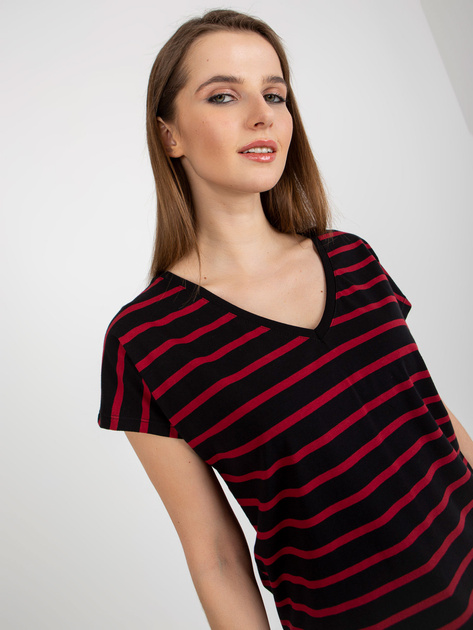 Hurt Czarno-czerwony damski t-shirt basic w paski z bawełny