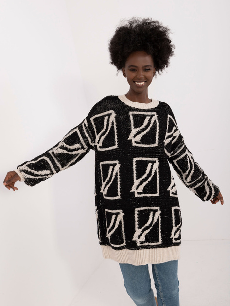 Hurtownia Czarny luźny sweter damski