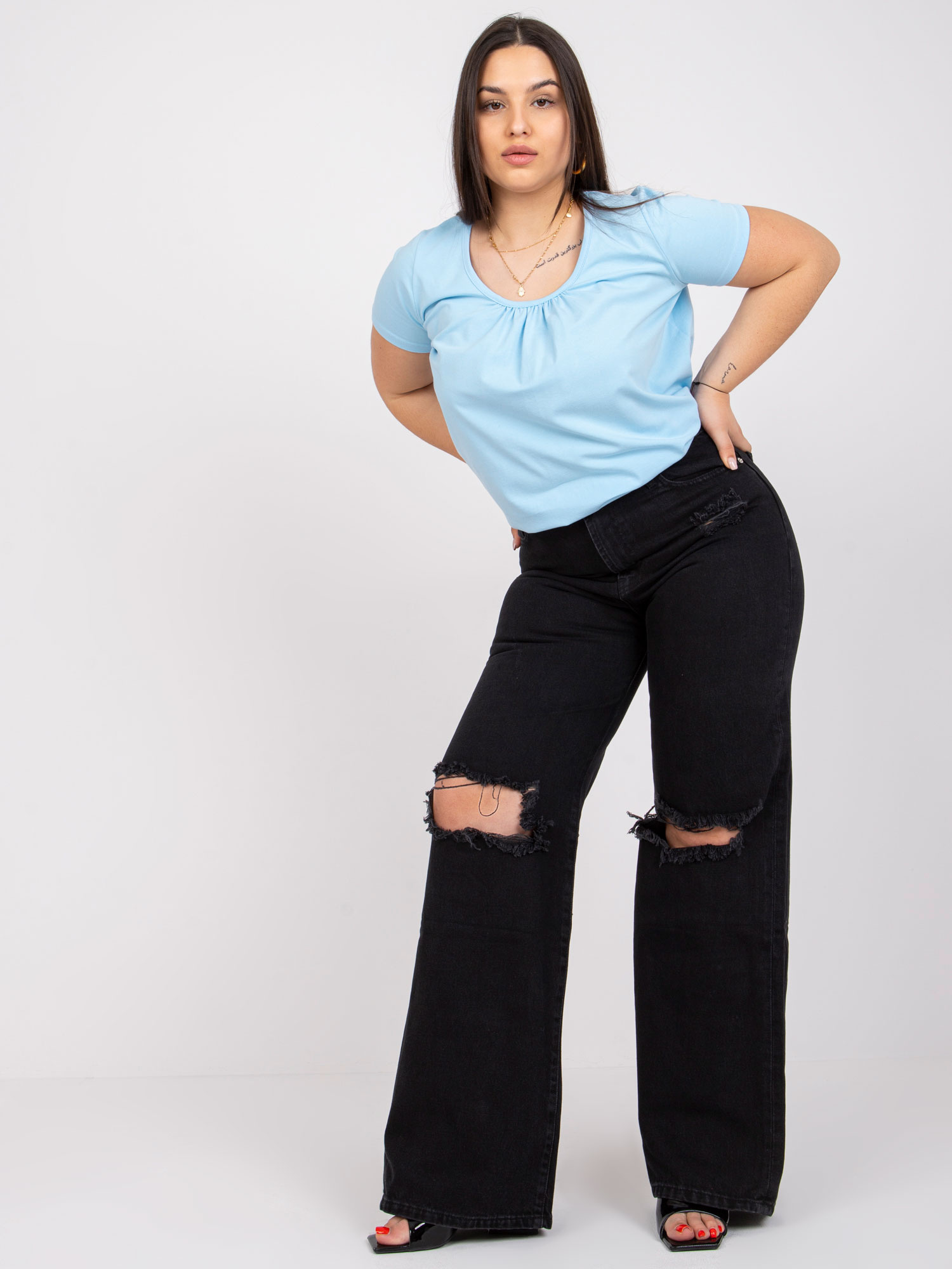 Svetle modrá blůza plus size z bavlny Celeste.