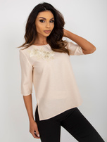 Hurt Beżowa błyszcząca bluzka wizytowa z krótkim rękawem