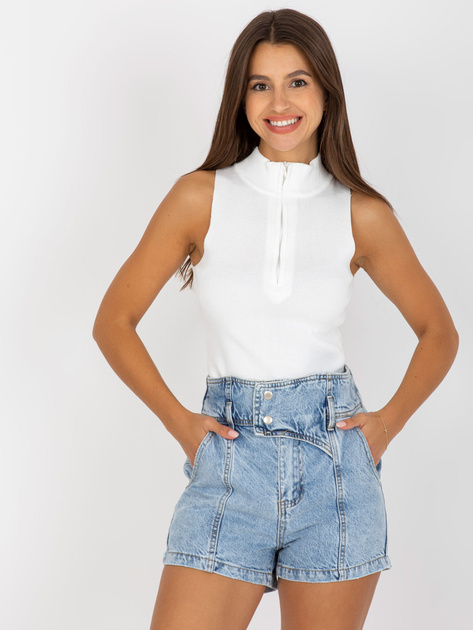 Hurtownia Niebieskie szorty jeansowe damskie high waist z efektem sprania