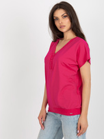 Hurt Fuksjowa bawełniana bluzka basic z dekoltem V