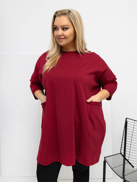 Bordowa długa bluzka plus size z kieszeniami