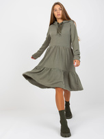 Hurt Khaki rozkloszowana sukienka dresowa z falbaną FRESH MADE 