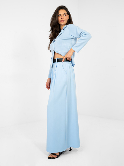 Pastelowe niebieskie szerokie spodnie z zakładkami RUE PARIS