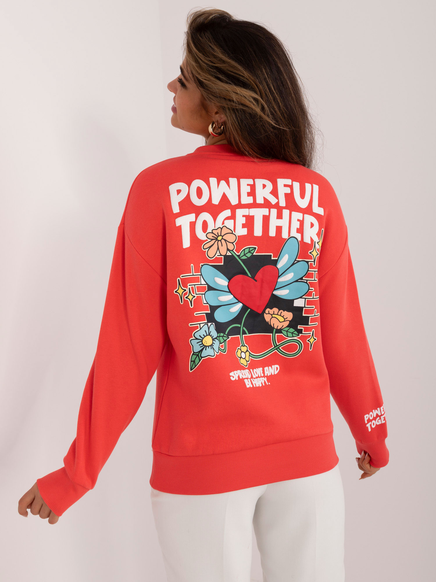 Coral women's cotton sweatshirt with SUBLEVEL print.