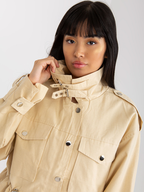 Hurt Jasnobeżowa bawełniana kurtka przejściowa ze ściągaczami