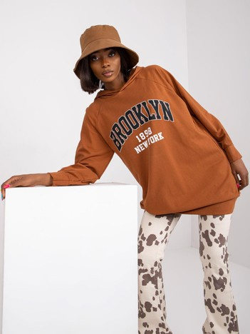 Hellbrauner langer Hoodie mit Kapuze Roxane.
