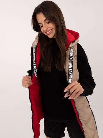 Hurt Beżowa dwustronna kamizelka damska z kapturem